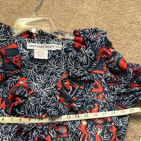 Gretchen Scott Palanquin Party Navy Blue Red V-Neck Ruffles Women’s Small - Picture 6 of 14